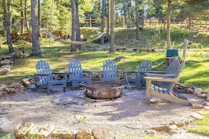 This wonderful firepit and hammock are just steps from front porch and hot tub