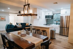 Open concept Kitchen, dining, living room.