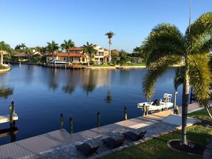 Stunning canal views from the upstairs master suite balcony.