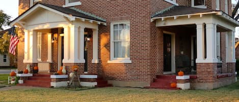 The Oak House, front porch. Side porch with space for dining outside