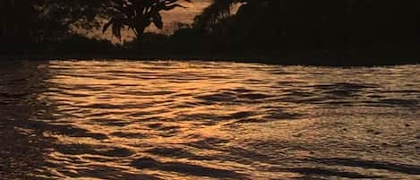 Sunset from across the refreshing pool.