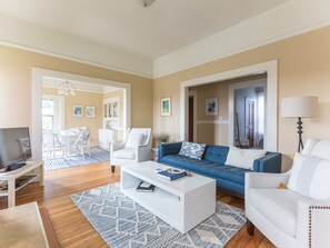 Seamless entertaining; the living room, dining and kitchen all flow together.