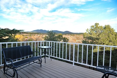 One Cozy BR and a separate Large BR that opens onto a Deck with Mountain views