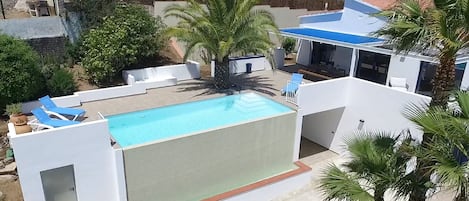 Aerial view of the terrace and pool area