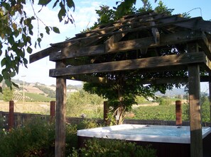 ... or a soak in the hot tub under a wisteria-covered gazebo.