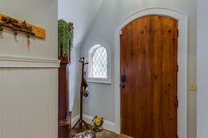 The welcoming entrance to our storybook mountain cottage.