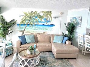 Queen size sleep sofa in comfortable living area