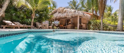 Heated salt-filter pool with sundeck.