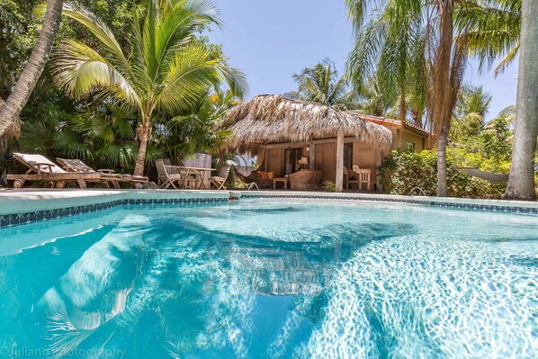 Heated salt-filter pool with sundeck.