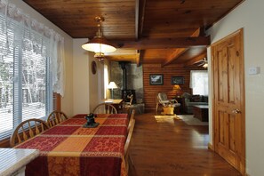 Charming Tahoe Cabin expandable dining room table.