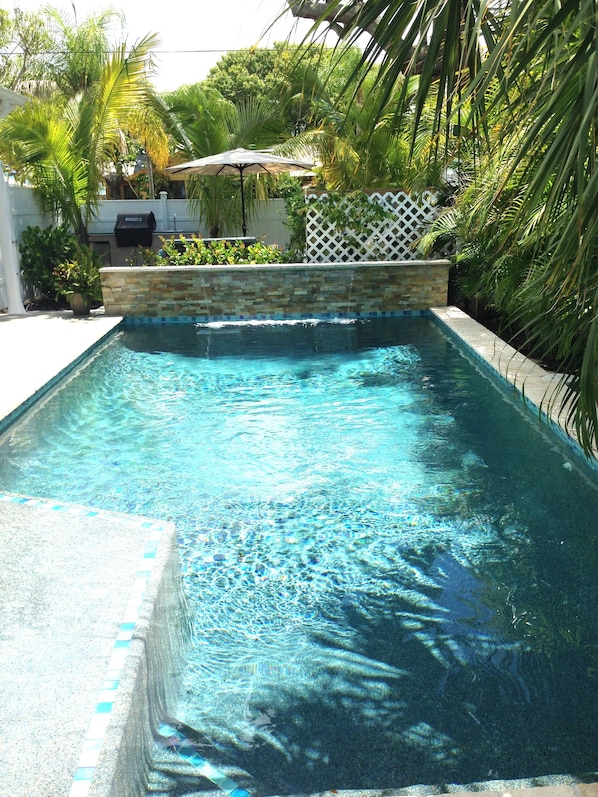 Private Tropical Pool - Waterfall, Sun Shelf, Lagoon-style, w/cozy corner spa 