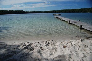 The sandy beach is perfect for sandcastles and toddler wading.