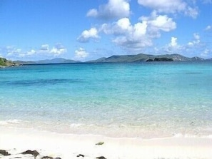 Beautiful white sand Sapphire Beach and adjacent tropical reefs for snorkeling.