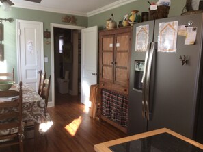 New side by side GE refrigerator with ice and water in door. 