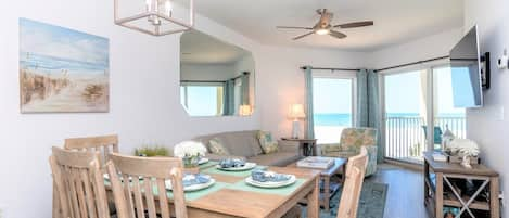 Dining Room/ Living Room combo with water view.