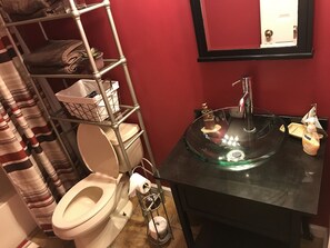 Vessel sink and shelving for your toiletries
