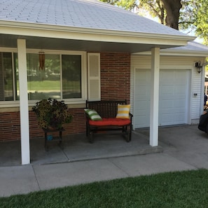 Front Porch, one car garage with code pad. 