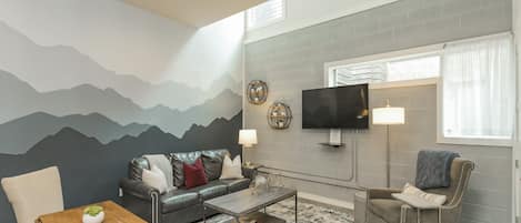 Open living space with original nashville mural.