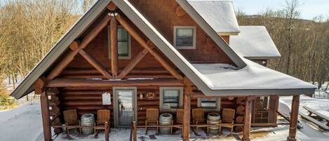 On trail Amazing real stacked log home