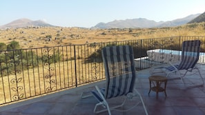 View from the terrace on the hills and the pool