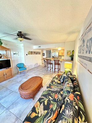 Living area with island bar seating