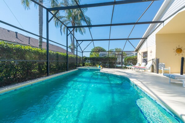 Pool area with extended decking
