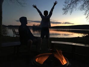 Fun at sunset by the fire pit