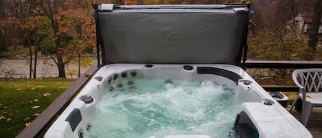 Private hot tub on back deck