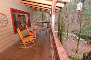 Beautiful view of the large creek from the covered deck.