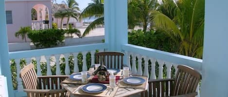 Porch dining with a view of the Caribbean!