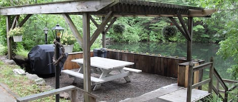 Gazebo has twinkle lights! perfect for nighttime card, board games or swim