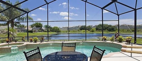 Pool with lake view