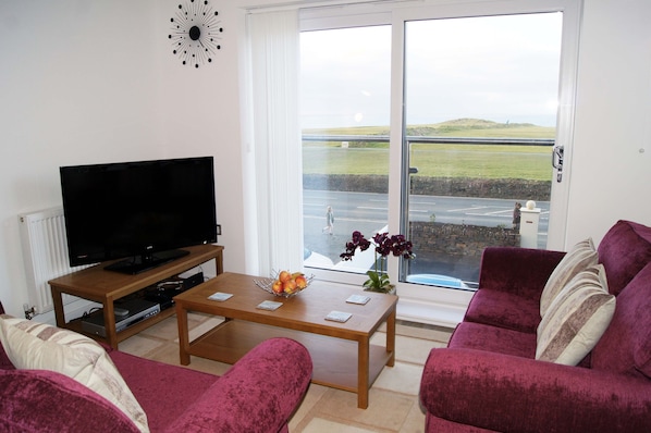 Lounge, overlooking the sea & green Barrowfields