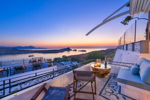 Panoramic sea view of Lindos main harbor from the veranda!!!