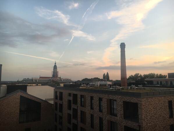 Skyline views of historic Kraków from apartment