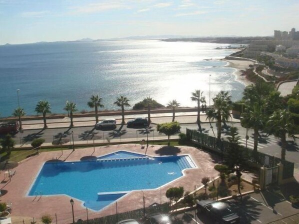 view of our communal pool from the roof terrace