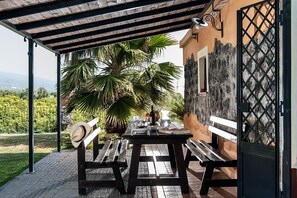Covered outdoor dining area