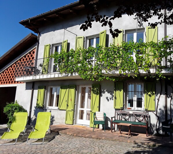 Guest property with first floor balcony. Ground floor, french doors from lounge.