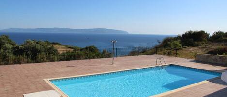 View from the swimming pool out towards the neighbouring island of Zante
