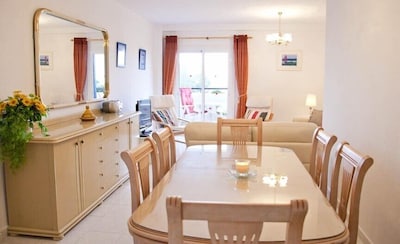 Large separate dining area and table for 6 people