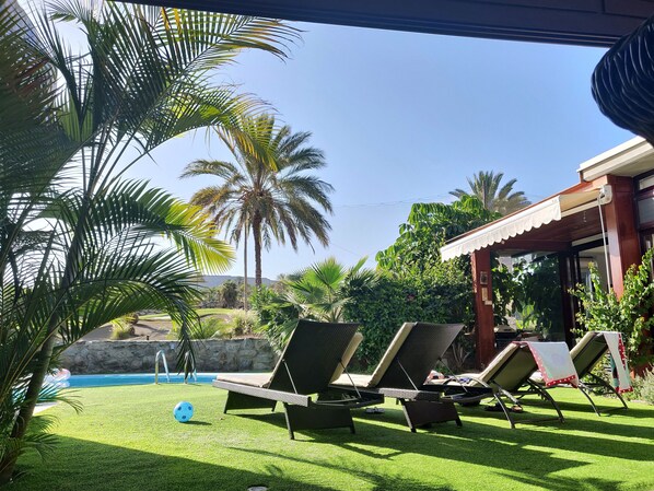 Villa Carmela has a private garden and heated pool with amazing views.