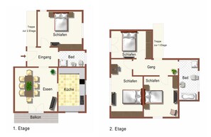 Grundriss. Wohnung erstreckt sich über 2 in sich abgeschlossene Etagen.