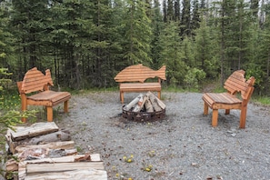 Fire pit area behind the lodge