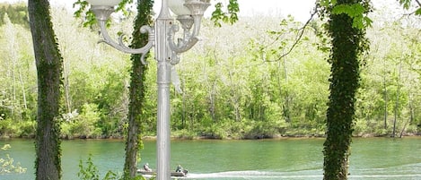 Lake Taneycomo view from the patio.  A light for the path to the dock.

