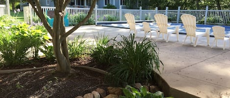 Pool area from the carriage house door looking out.