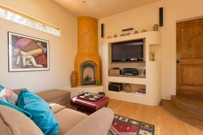 Living area with gas fireplace, Direct TV