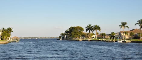 On the dock facing the Caloosahatchee River.