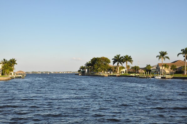 On the dock facing the Caloosahatchee River.