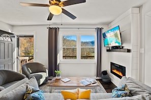 Family room with electric fireplace