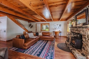 Cozy living room with a dedicated work space.